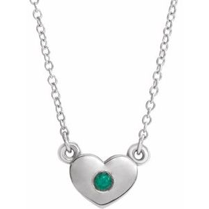 14K White Gold Natural Emerald Heart 16" Necklace