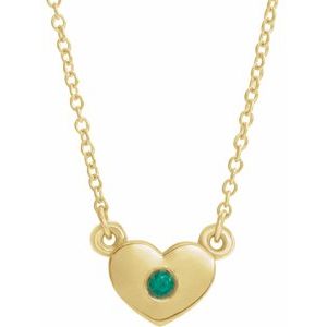 14K Yellow Gold Natural Emerald Heart 16" Necklace