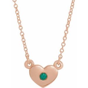 14K Rose Gold Natural Emerald Heart 16" Necklace