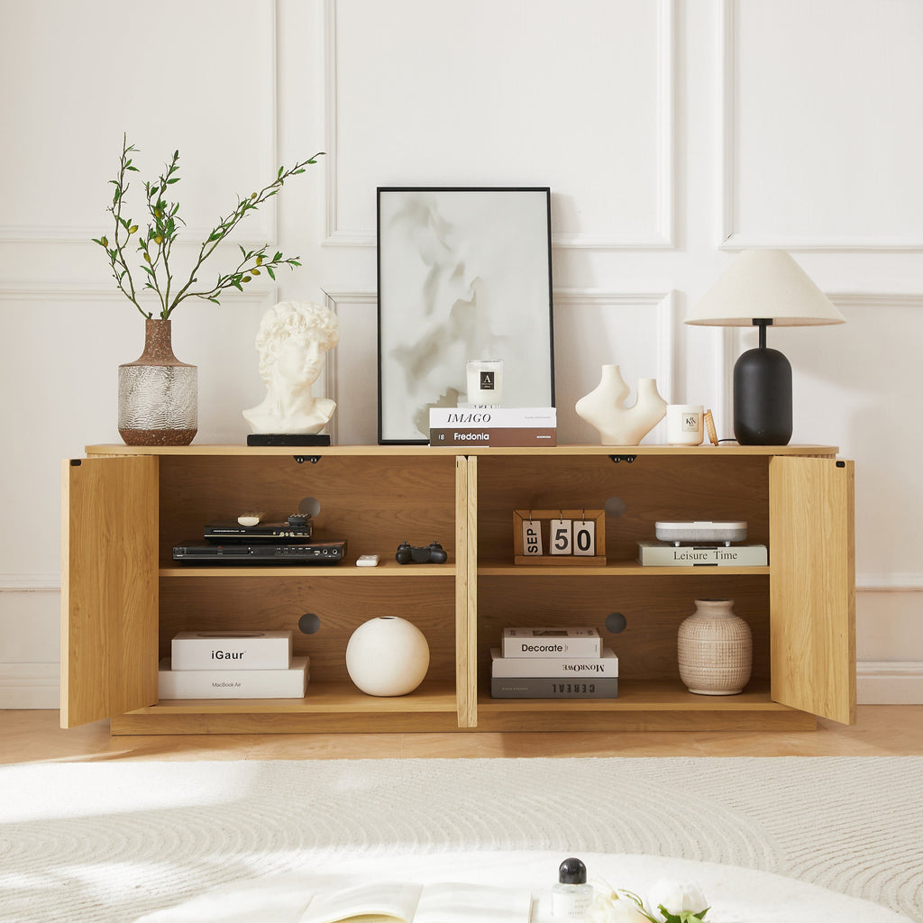 Sideboard Storage Cabinet TV Stand with wave pattern Buffet Cabinet Wooden Vertical Striped Cabinet for Kitchen/Bedroom/Entryway. Natural, 64''W x 15''D x 24''H.