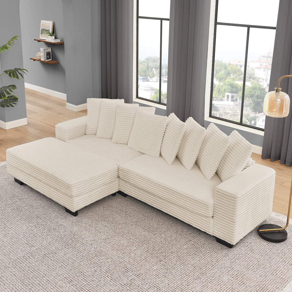 Corduroy Tufted Upholstered Sleeper Sectional Sofa, L-Shaped Modular Convertible Sofa , Can freely change the position of the footrests-Beige(Assembly is required)