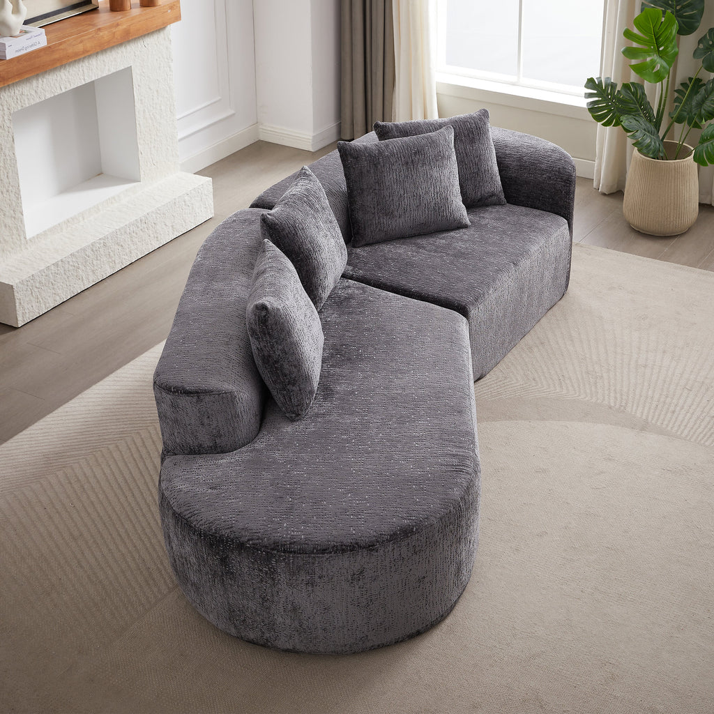 Modern Upholstered Oversized Sectional Sofa, 114-Inch Chenille 4-Seater Extra Deep & Wide Seat Curved Cloud Couch with 4 Throw Pillows, Free Combination Sofa Couch for Living Room,Bedroom