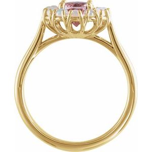 14K Yellow Gold Natural Pink Morganite & Natural Ethiopian Opal Halo-Style Ring