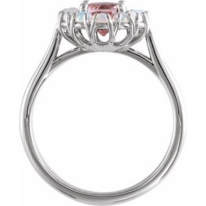 Platinum Natural Pink Morganite & Natural Ethiopian Opal Halo-Style Ring