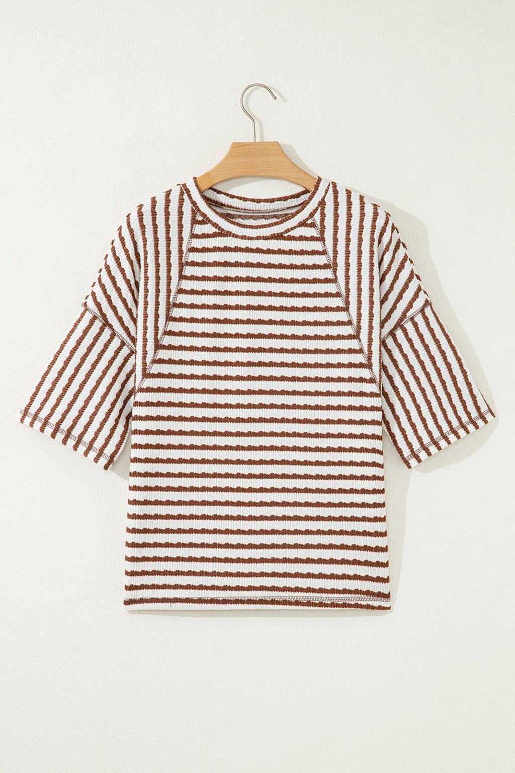 Stripe Textured Knit 3/4 Sleeve Top