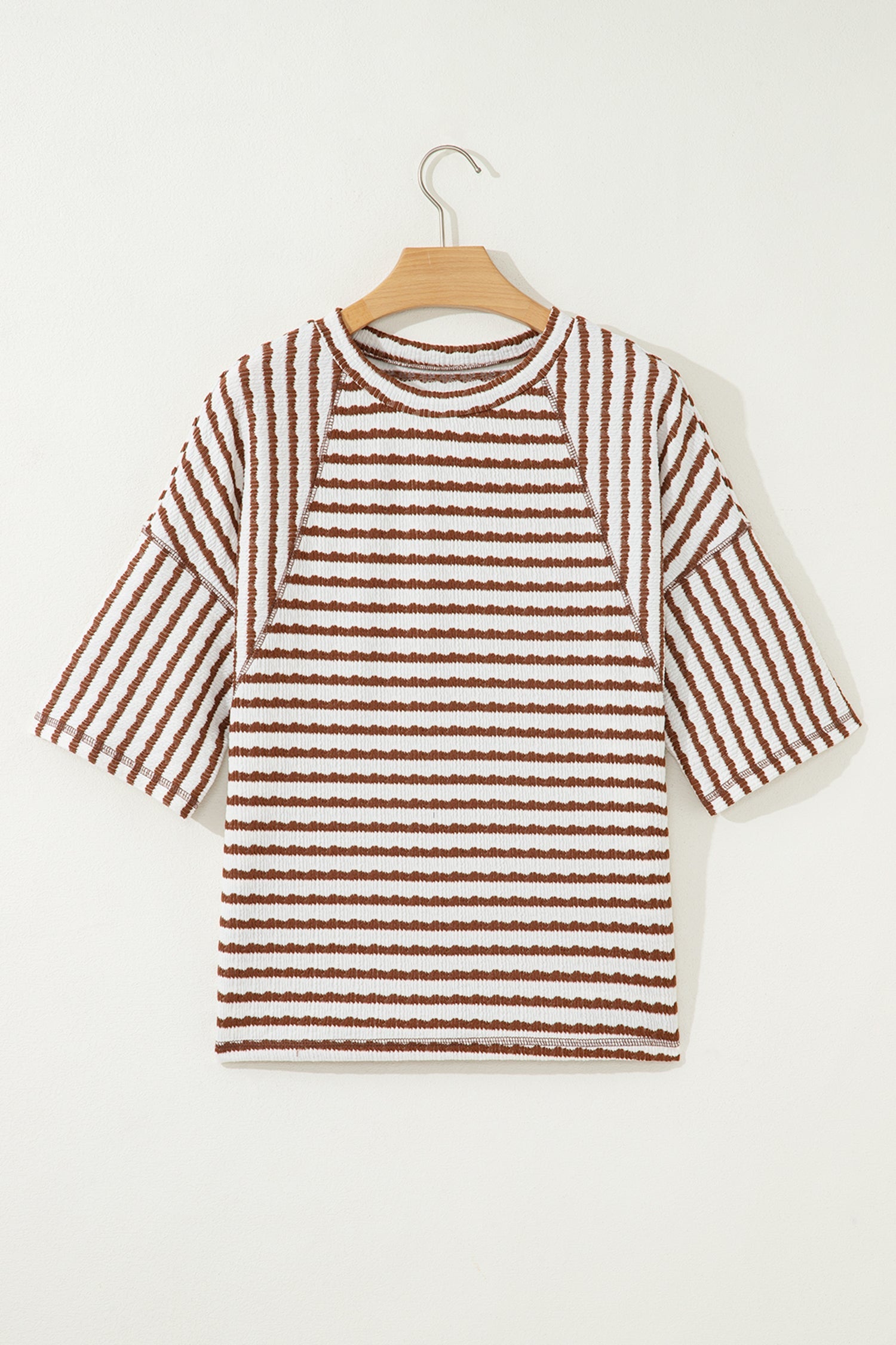 Stripe Textured Knit 3/4 Sleeve Top