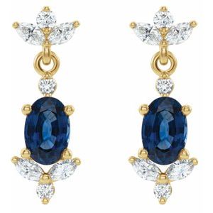 14K Yellow Gold Lab-Grown Blue Sapphire & 1/3 CTW Natural Diamond Earrings – image 2