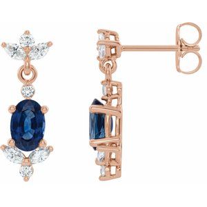 14K Rose Gold Lab-Grown Blue Sapphire & 1/3 CTW Natural Diamond Earrings