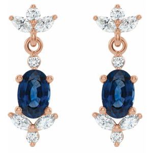 14K Rose Gold Lab-Grown Blue Sapphire & 1/3 CTW Natural Diamond Earrings – image 2