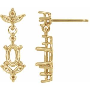 14K Yellow Gold 6x4 mm Oval Accented Earring Mounting
