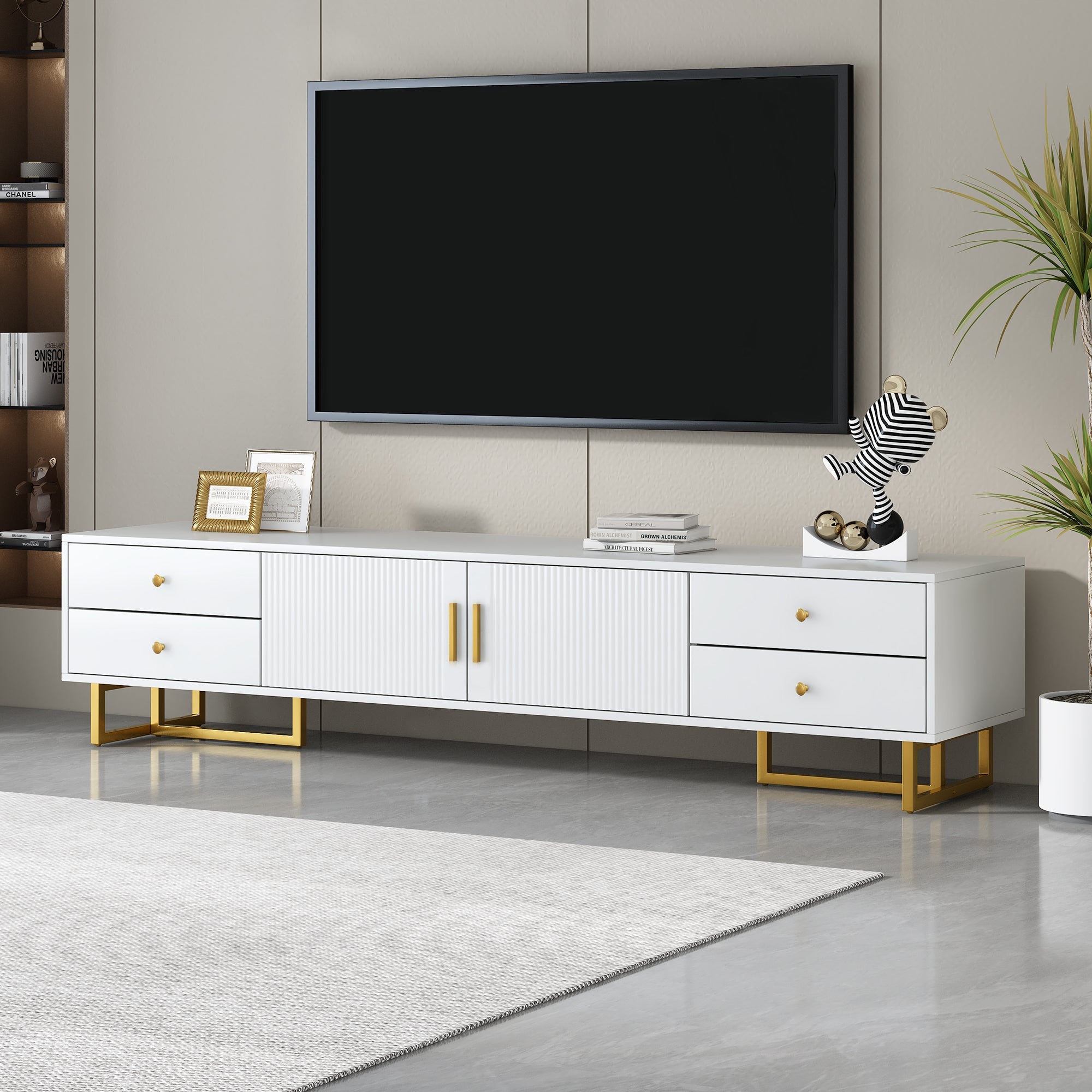 U-Can TV Stand for 65+ Inch TV, Entertainment Center TV Media Console Table, Modern TV Stand with Storage, TV Console Cabinet Furniture for Living Room