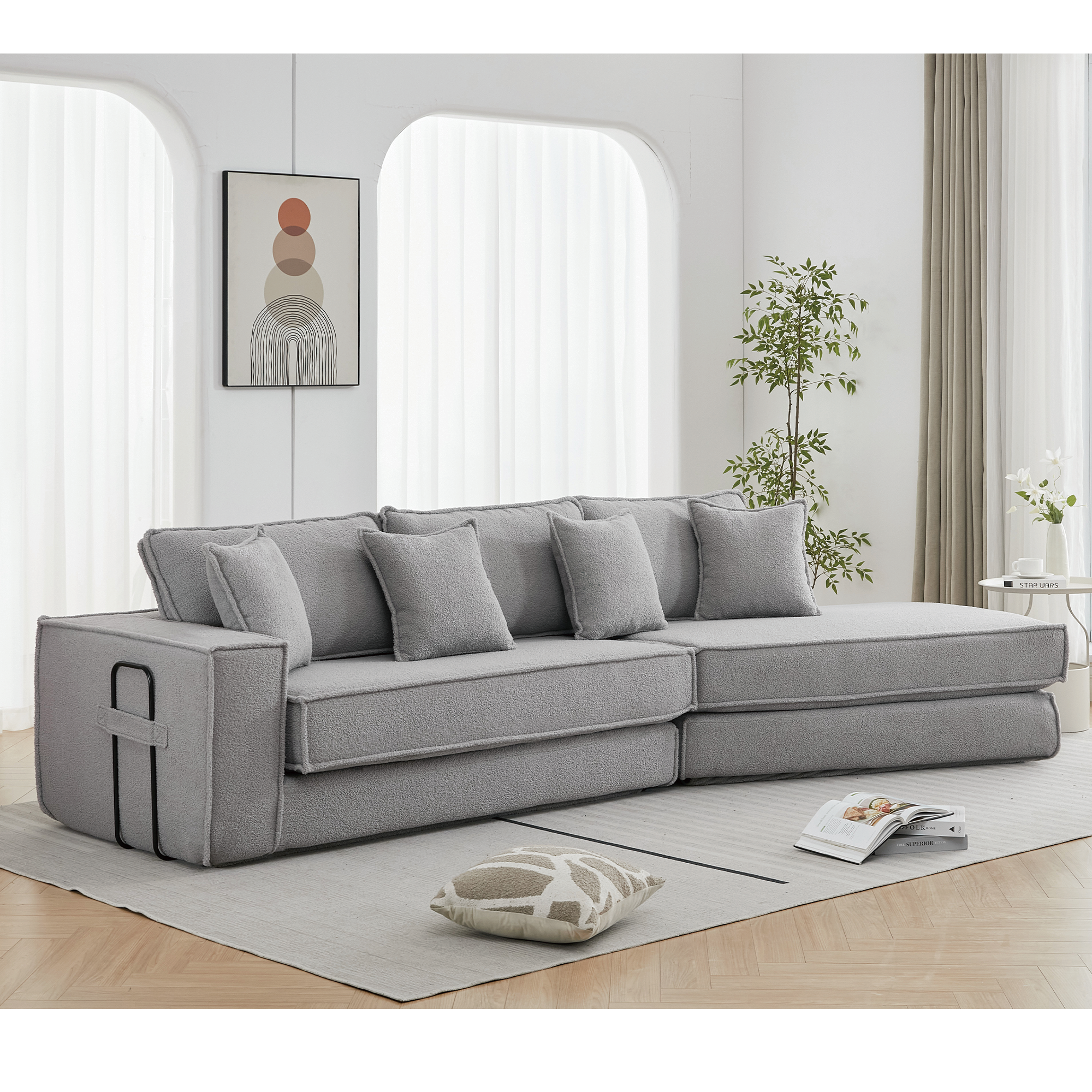 [NEW ARRIVED] [VIDEO PROVIDED]  Folding Convertible Out Sleeper Sofa Bed,2-in-1,  Combination Convertible Sofa,3 seat, Upholstered,Fold Out Floor Gaming Sofa Bed , Lamb Velvet Fabric,Living Room, Gray