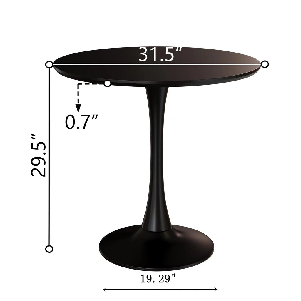 Mid-Century Black Round Dining Table with MDF Top & Pedestal Base for 2-4 People