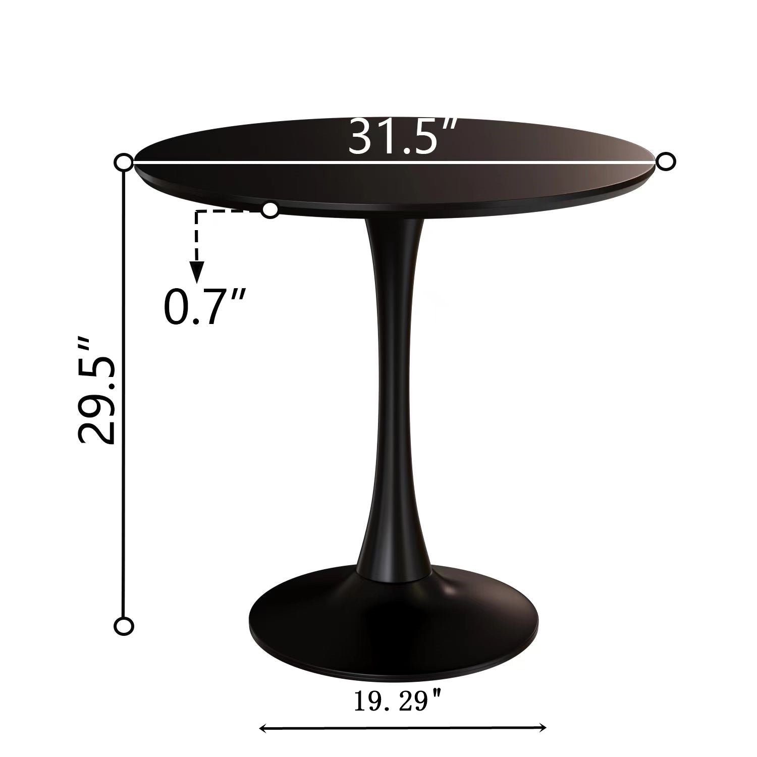 Mid-Century Black Round Dining Table with MDF Top & Pedestal Base for 2-4 People