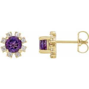 14K Yellow Gold Natural Amethyst & 1/2 CTW Natural Diamond Earrings