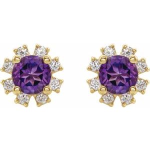 14K Yellow Gold Natural Amethyst & 1/2 CTW Natural Diamond Earrings