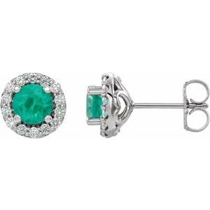 14K White Gold 6 mm Lab-Grown Emerald & 1/4 CTW Natural Diamond Earrings
