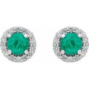 14K White Gold 6 mm Lab-Grown Emerald & 1/4 CTW Natural Diamond Earrings – image 2