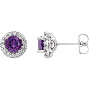 Platinum 6 mm Natural Amethyst & 1/4 Natural Diamond Earrings