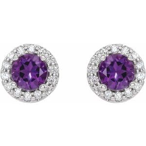Sterling Silver Natural Amethyst & 1/10 CTW Natural Diamond Earrings – image 2