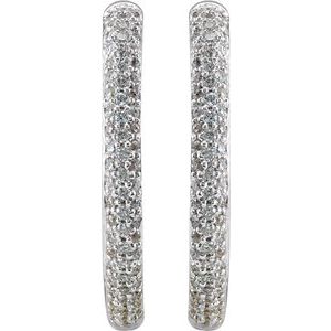 18K White Gold 1 CTW Natural Diamond Inside-Outside Hinged 24 mm Hoop Earrings – image 2