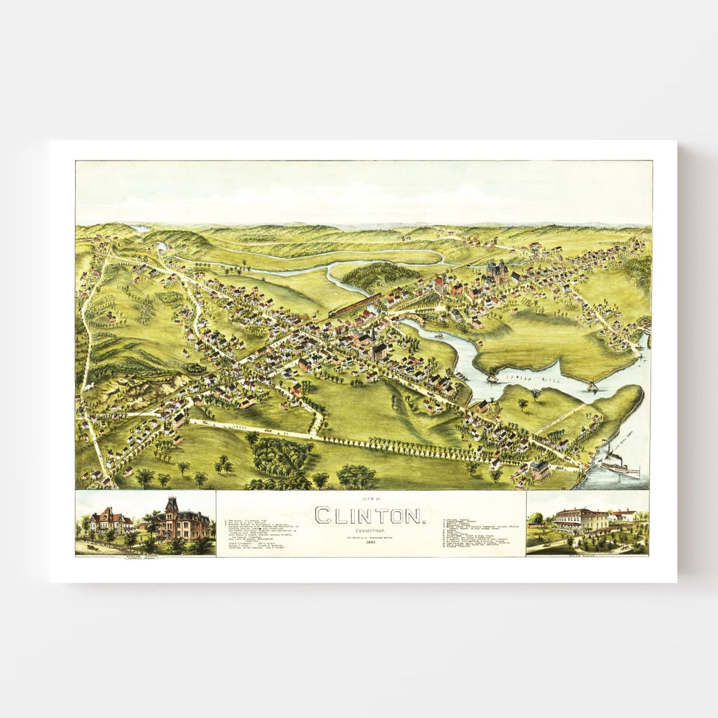 Vintage Map of Clinton, Connecticut 1881