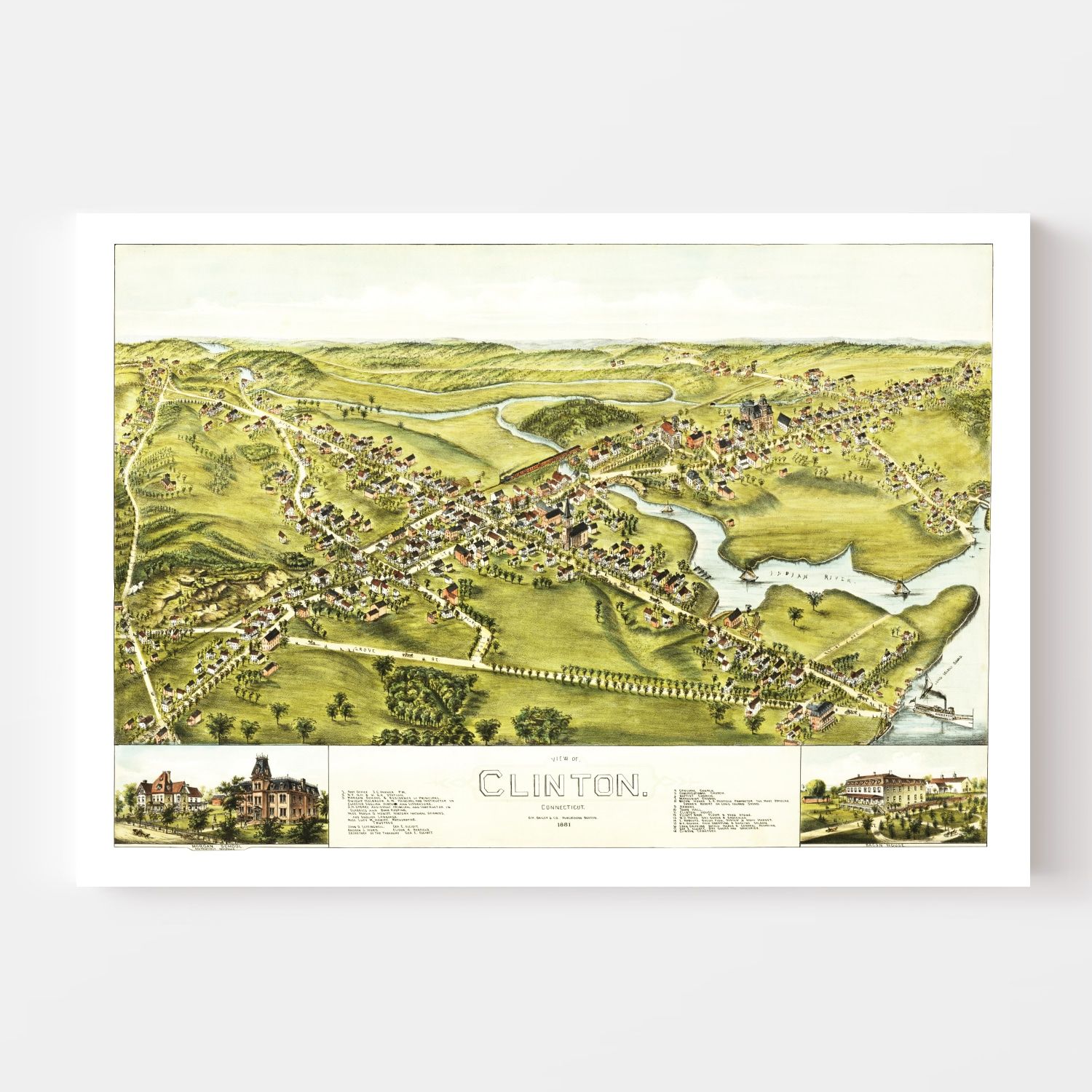 Vintage Map of Clinton, Connecticut 1881