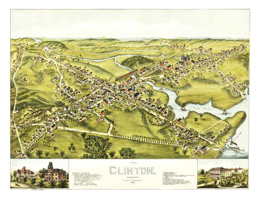 Vintage Map of Clinton, Connecticut 1881