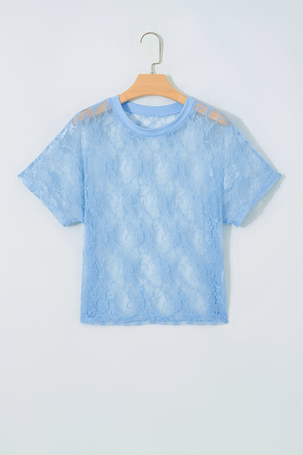 Solid Sheer Lace Short Sleeve Boxy Tee