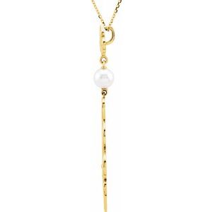 14K Yellow Gold Cultured Akoya Pearl Fleur-de-lis Scroll 18" Necklace