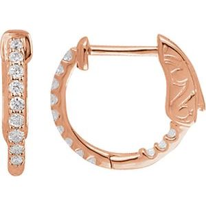 14K Rose 1/4 CTW Natural Diamond Inside-Outside 14.5 mm Hinged Hoop Earrings