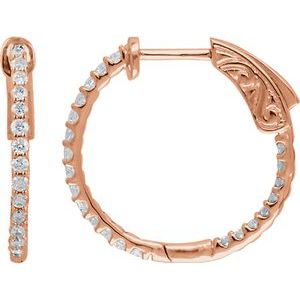 14K Rose 1/2 CTW Natural Diamond Inside-Outside 19 mm Hinged Hoop Earrings