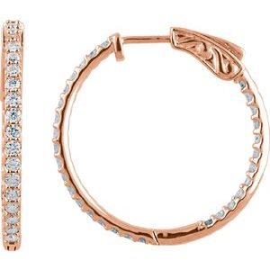 14K Rose Gold 1 CTW Natural Diamond Inside-Outside 26.5 mm Hinged Hoop Earrings