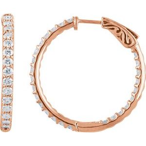 14K Rose Gold 2 CTW Natural Diamond Inside-Outside 29.5 mm Hinged Hoop Earrings