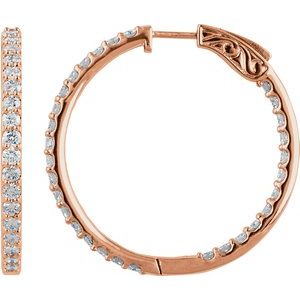 14K Rose Gold 3 CTW Natural Diamond Inside-Outside 34.5 mm Hinged Hoop Earrings