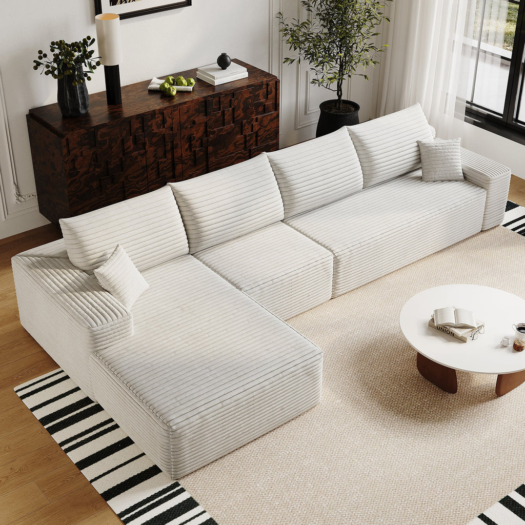 135' Cloud Sectional Couch with L-Shape Chaise,Modern Modular Sofa with Deep Seat, Upholstered Couches for Living Room Bedroom,No Assembly Required, (Plush Corduroy Fabric),White