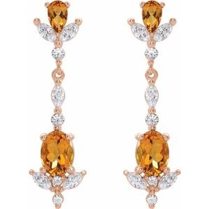 14K Rose Gold Natural Citrine  & 3/4 CTW Natural Diamond Earrings