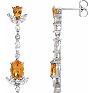 Sterling Silver Natural Citrine & 3/4 CTW Natural Diamond Earrings