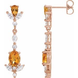 14K Rose Gold Natural Citrine  & 3/4 CTW Natural Diamond Earrings
