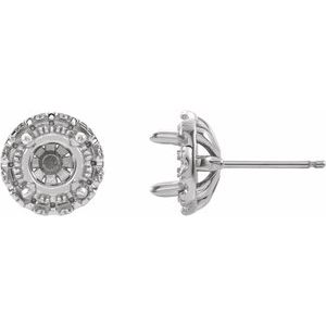 Sterling Silver 4 mm Round French-Set Halo-Style Earring Mounting