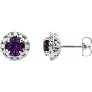 14K Yellow Gold 4 mm Lab-Grown Ruby & 1/5 CTW Natural Diamond Halo-Style Earrings – image 3