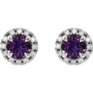 Sterling Silver 4 mm Natural Amethyst & 1/5 CTW Natural Diamond Halo-Style Earrings – image 2