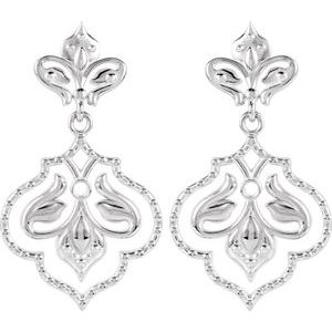14K White Gold 1.75 mm Round Fleur-de-lis Earring Mounting – image 2