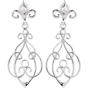 14K White Gold Accented Fleur-de-lis Earring Mounting