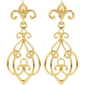 14K Yellow Gold Accented Fleur-de-lis Earring Mounting