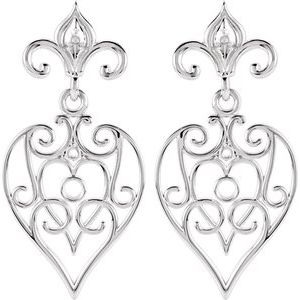 Sterling Silver & 14K White Gold with Sterling Silver & 14K White Gold (post) Accented Fleur de lis Earring Mounting – image 2