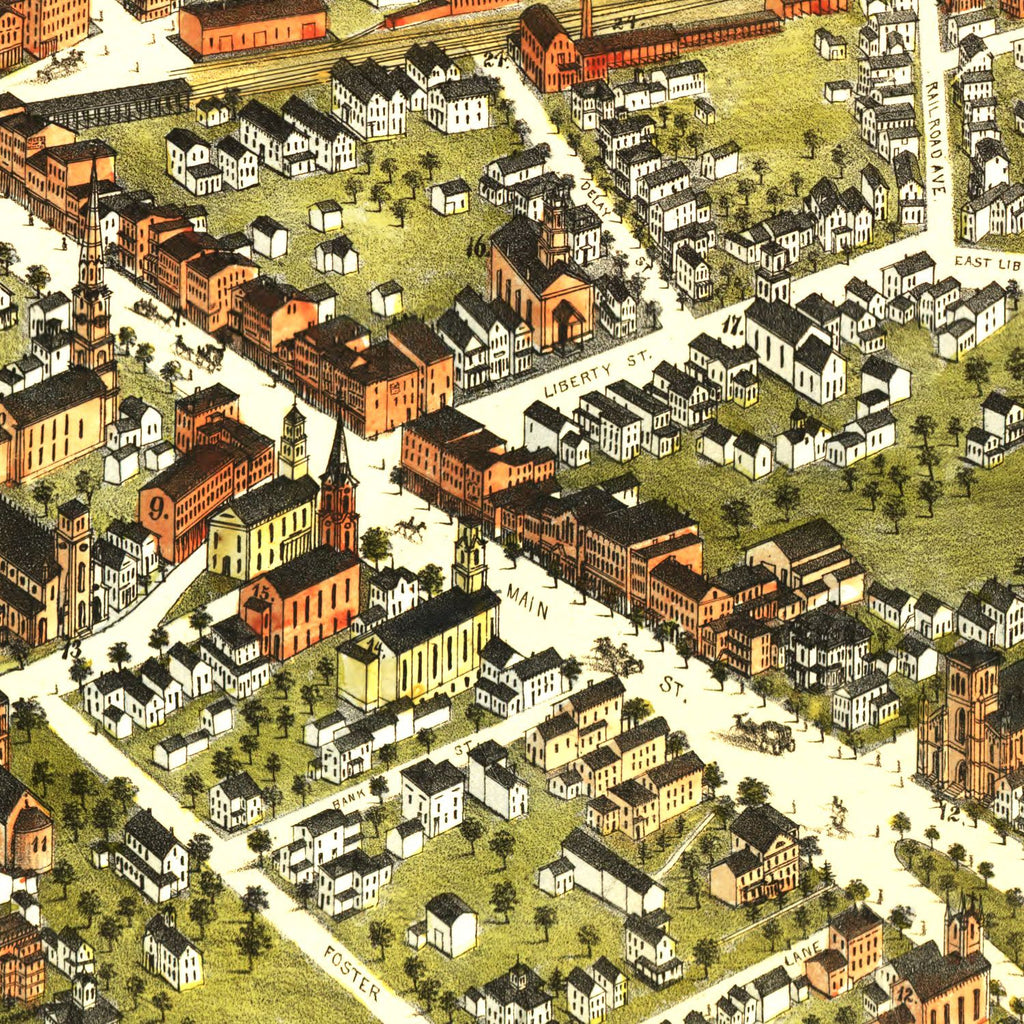 Vintage Map of Danbury, Connecticut 1875