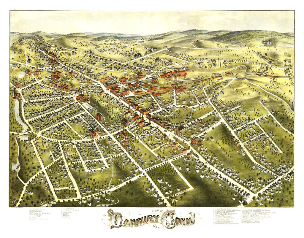 Vintage Map of Danbury, Connecticut 1875