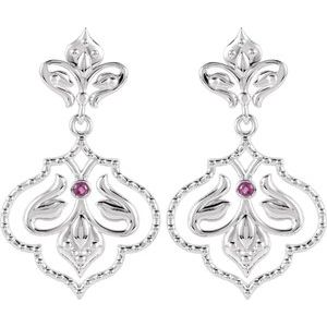 Sterling Silver & 14K White Gold Natural Ruby Fleur-de-lis Earrings – image 2