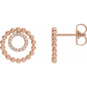 14K Rose Gold 1/10 CTW Natural Diamond Beaded Circle Earrings